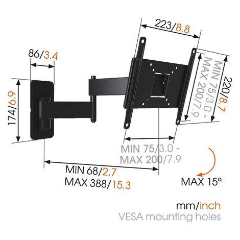 Vogels | Wall mount | MA2040-A1 | Full motion | 19-40 "" | Maximum weight (capacity) 15 kg | Black - 4